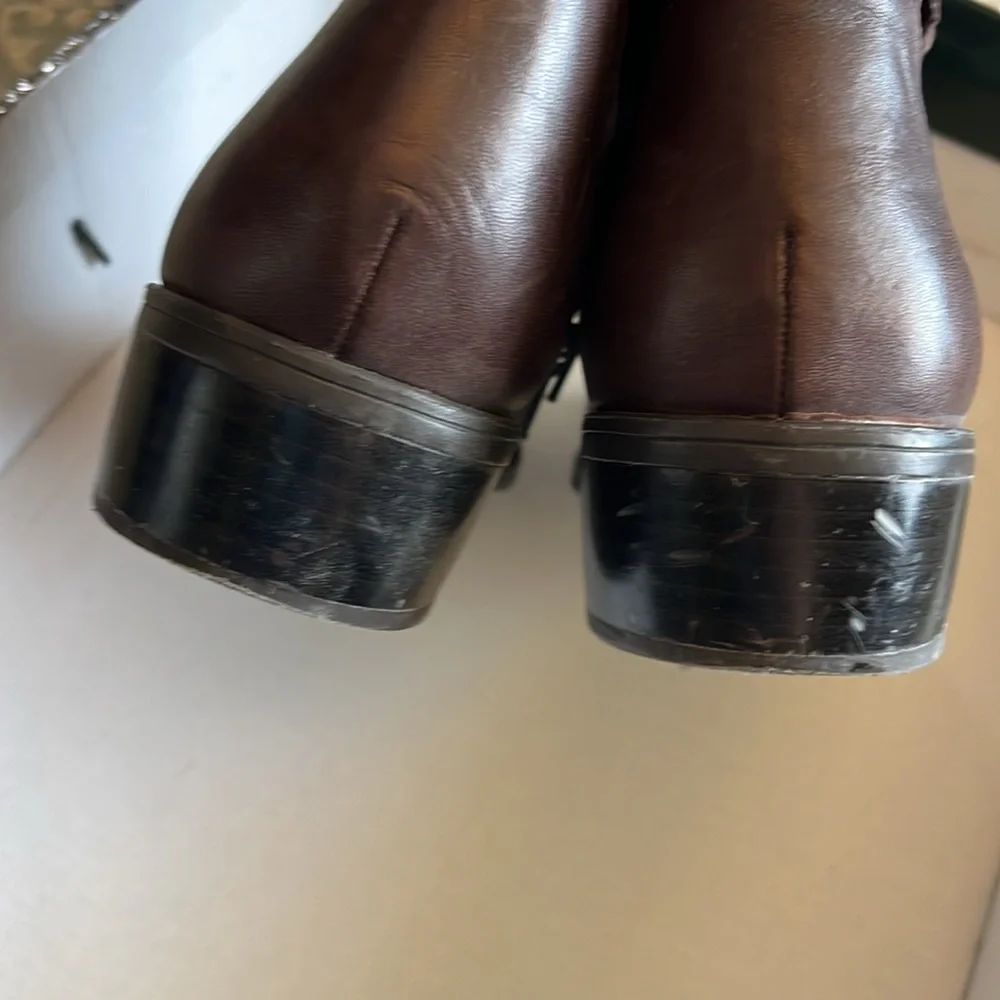 zip up LRL Brown Leather Knee-High Boots with side buckle - Picture 10 of 15